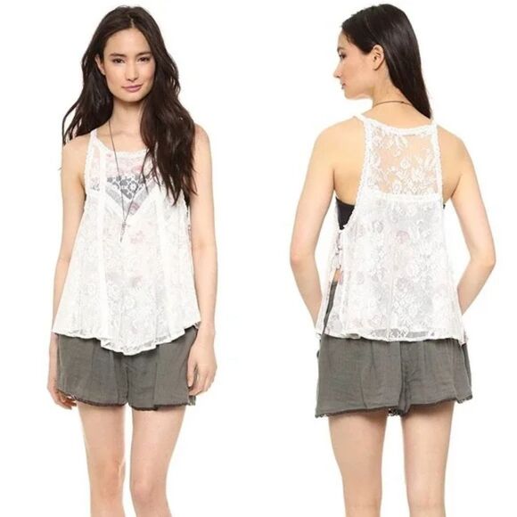 Free People Miss Mackenzie Side Tie Lace  Tank Top Size Medium - Picture 1 of 13